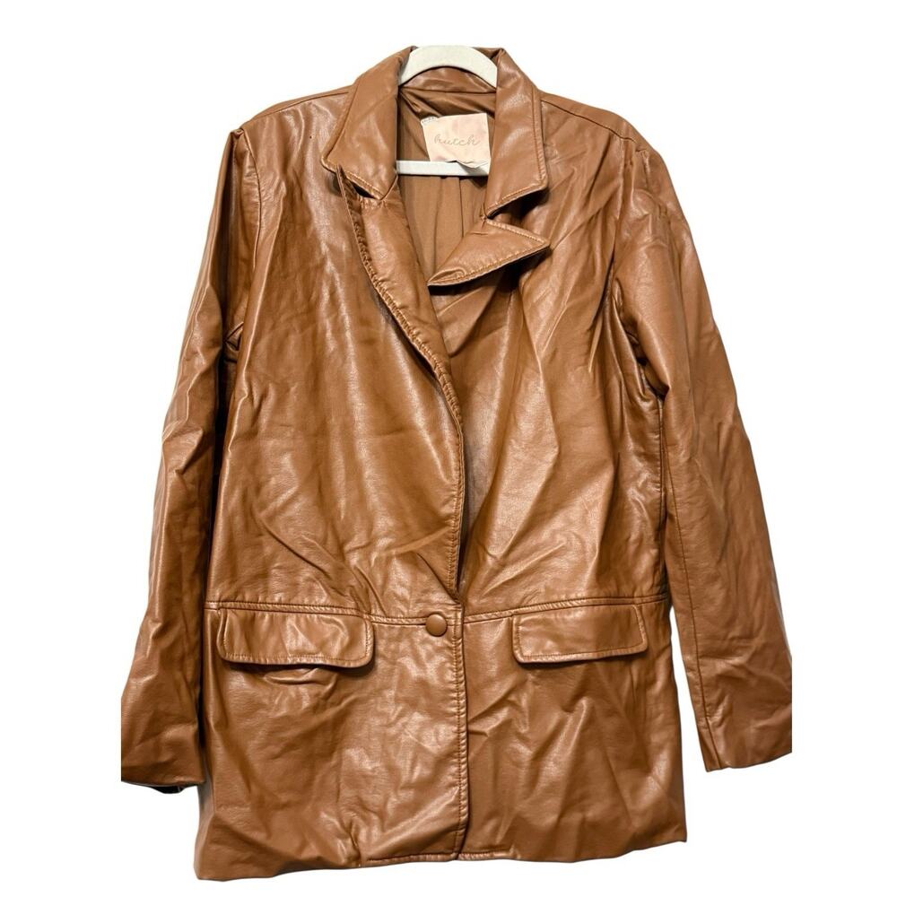Anthropologie x Hutch Vegan Leather Blazer‎ Jacket Brown Size Large - Picture 6 of 11